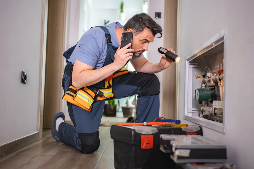 Monteur inspecteert installaties in een woning